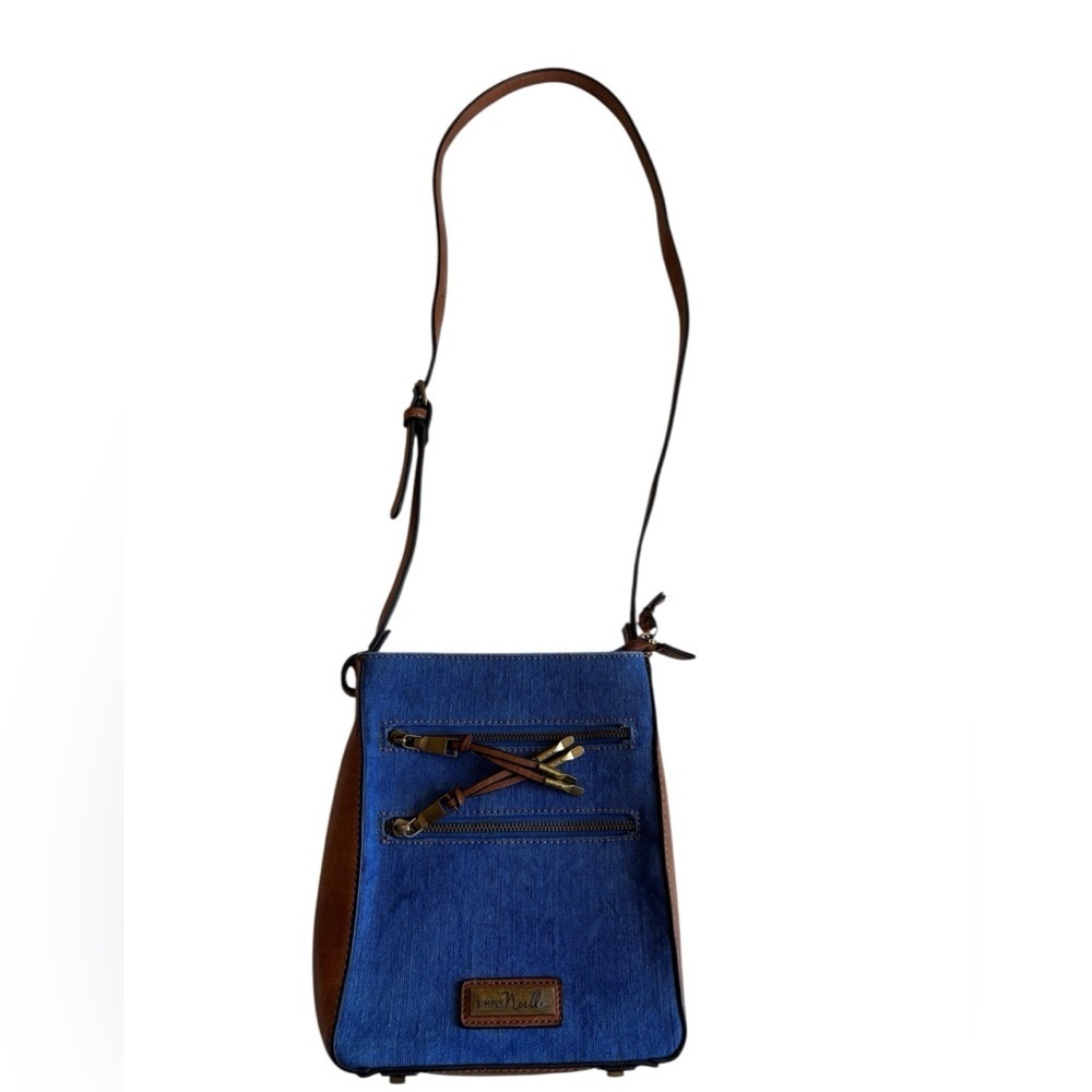 Vintage Simply Noelle Blue and Brown Denim Crossbody Bag Pockets